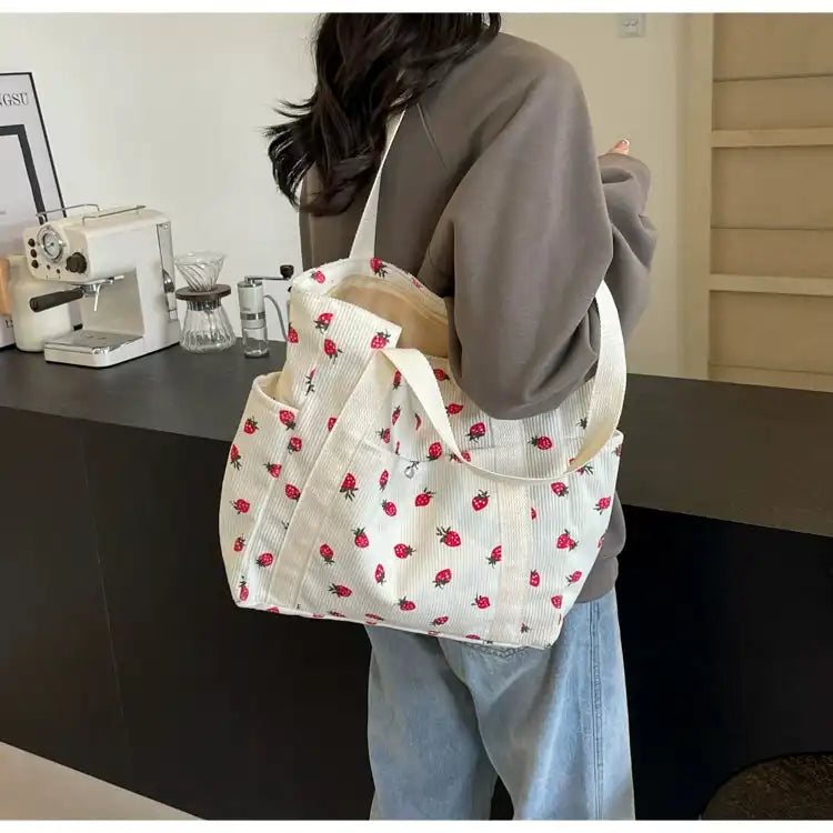 Strawberry Summer Little Fresh Canvas Easiest for Match Shoulder Bag - Just The Fly Way