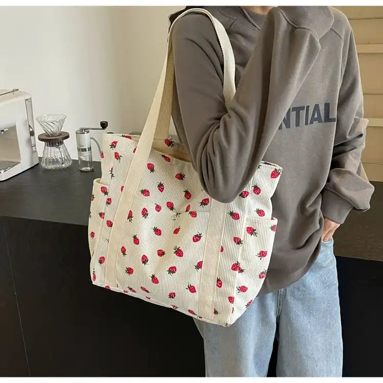 Strawberry Summer Little Fresh Canvas Easiest for Match Shoulder Bag - Just The Fly Way