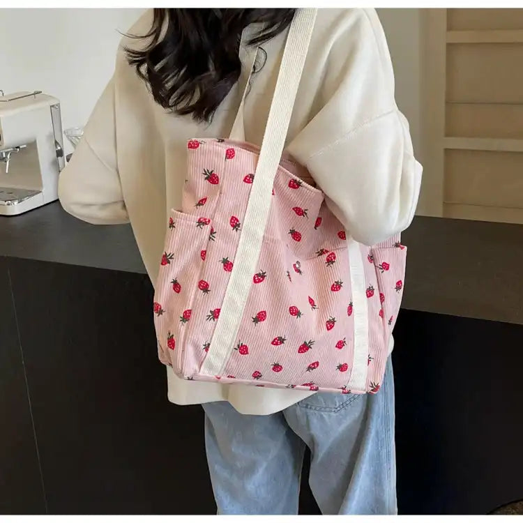 Strawberry Summer Little Fresh Canvas Easiest for Match Shoulder Bag - Just The Fly Way
