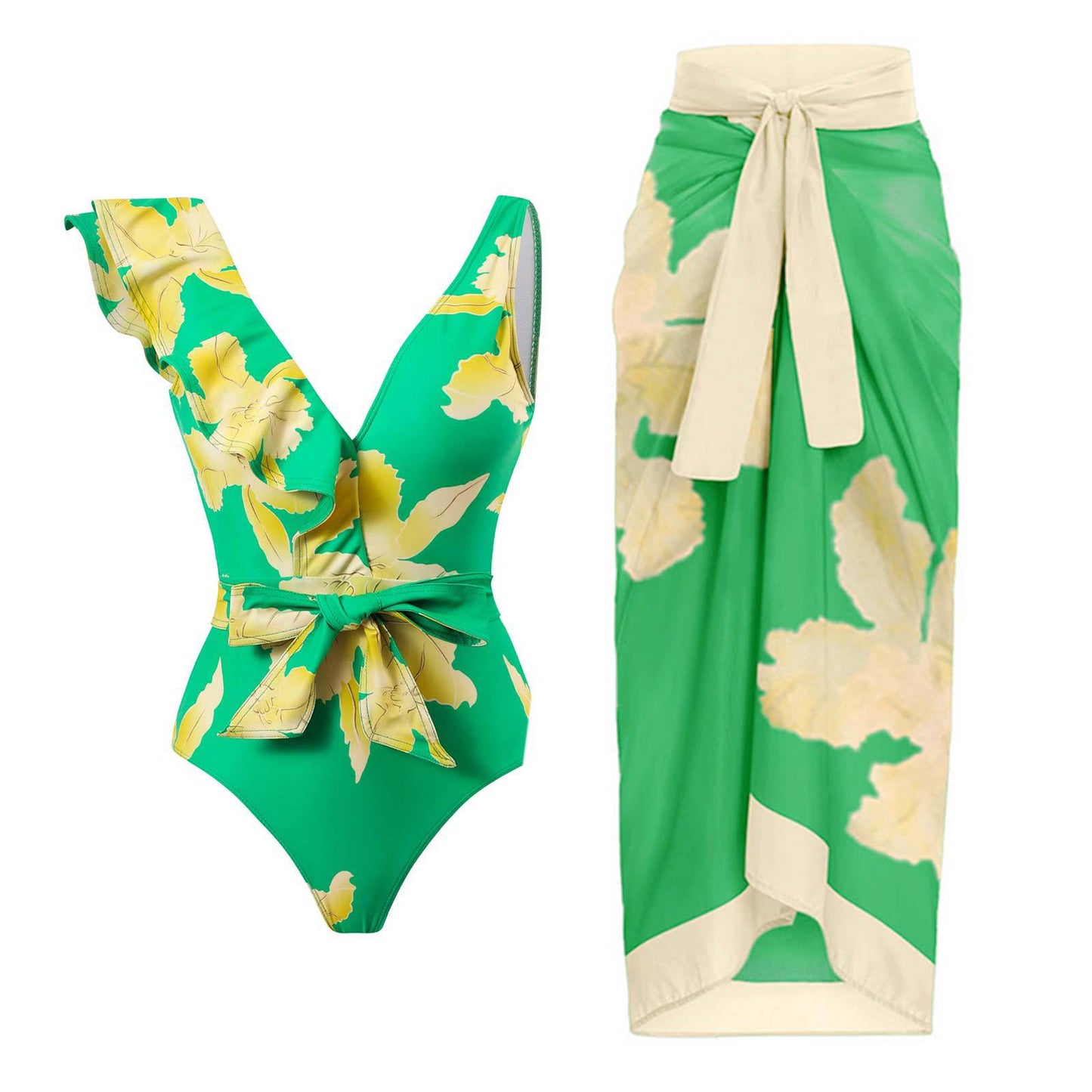 Fashion Self-Tie Dress Chiffon Niche Style One-Piece Swimsuit - Just The Fly Way