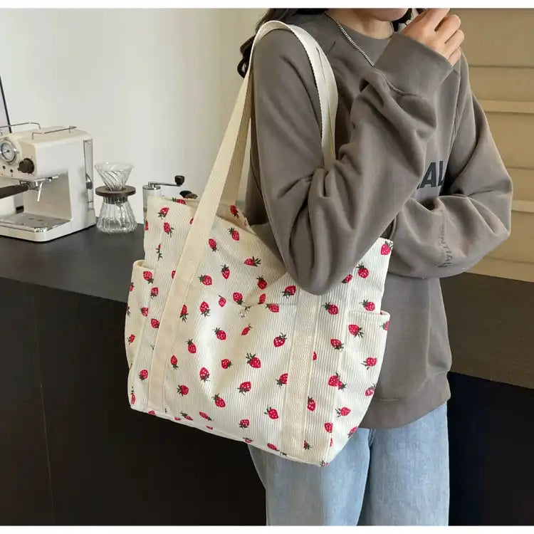 Strawberry Summer Little Fresh Canvas Easiest for Match Shoulder Bag - Just The Fly Way