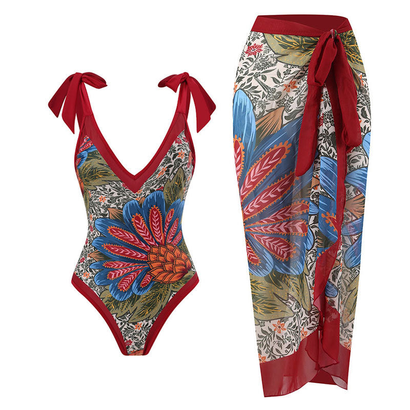 Fashion Self-Tie Dress Chiffon Niche Style One-Piece Swimsuit - Just The Fly Way
