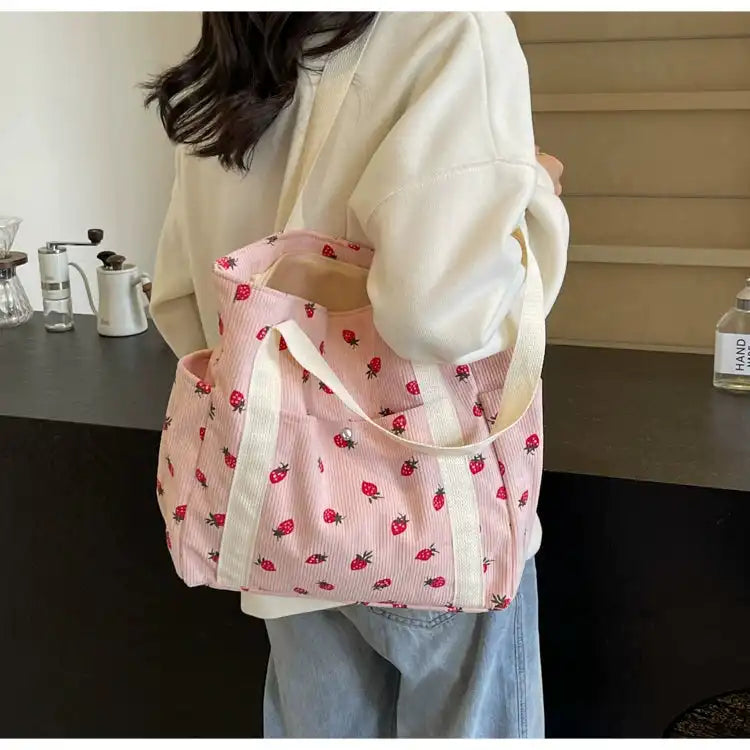 Strawberry Summer Little Fresh Canvas Easiest for Match Shoulder Bag - Just The Fly Way