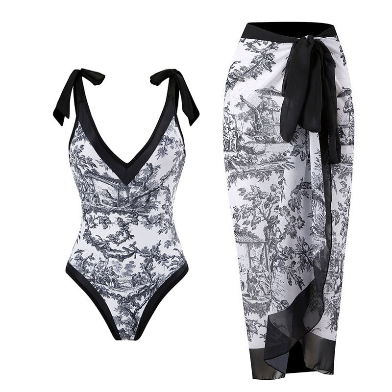 Fashion Self-Tie Dress Chiffon Niche Style One-Piece Swimsuit - Just The Fly Way