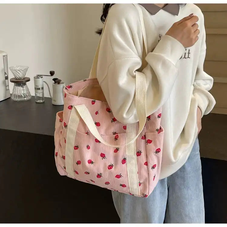 Strawberry Summer Little Fresh Canvas Easiest for Match Shoulder Bag - Just The Fly Way