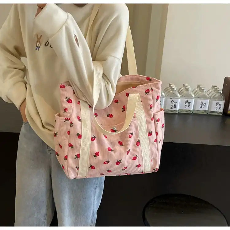Strawberry Summer Little Fresh Canvas Easiest for Match Shoulder Bag - Just The Fly Way