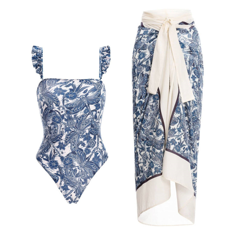 Fashion Self-Tie Dress Chiffon Niche Style One-Piece Swimsuit - Just The Fly Way