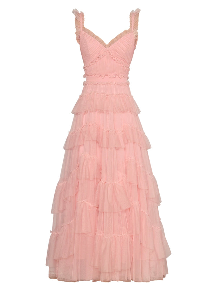 Backless Gauzy Formal Swing Dress Cake Summer Suspender Skirt