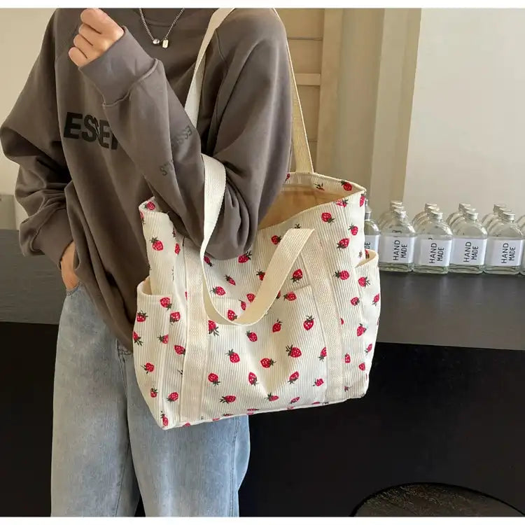 Strawberry Summer Little Fresh Canvas Easiest for Match Shoulder Bag - Just The Fly Way