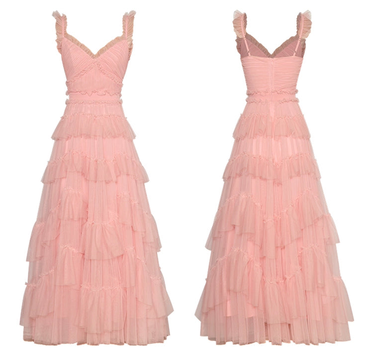 Backless Gauzy Formal Swing Dress Cake Summer Suspender Skirt