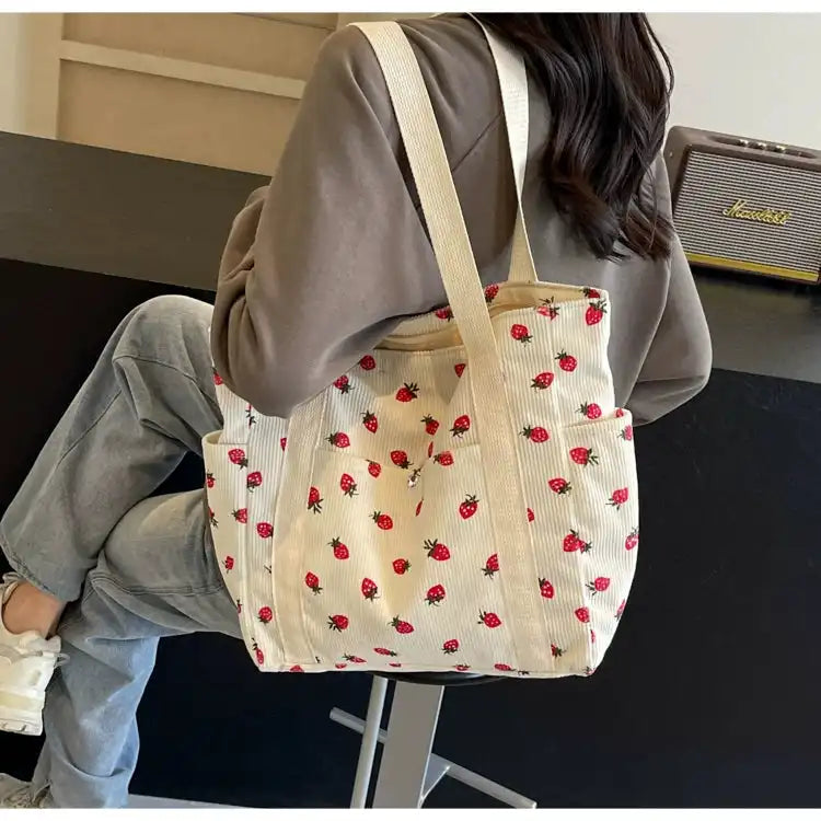 Strawberry Summer Little Fresh Canvas Easiest for Match Shoulder Bag - Just The Fly Way