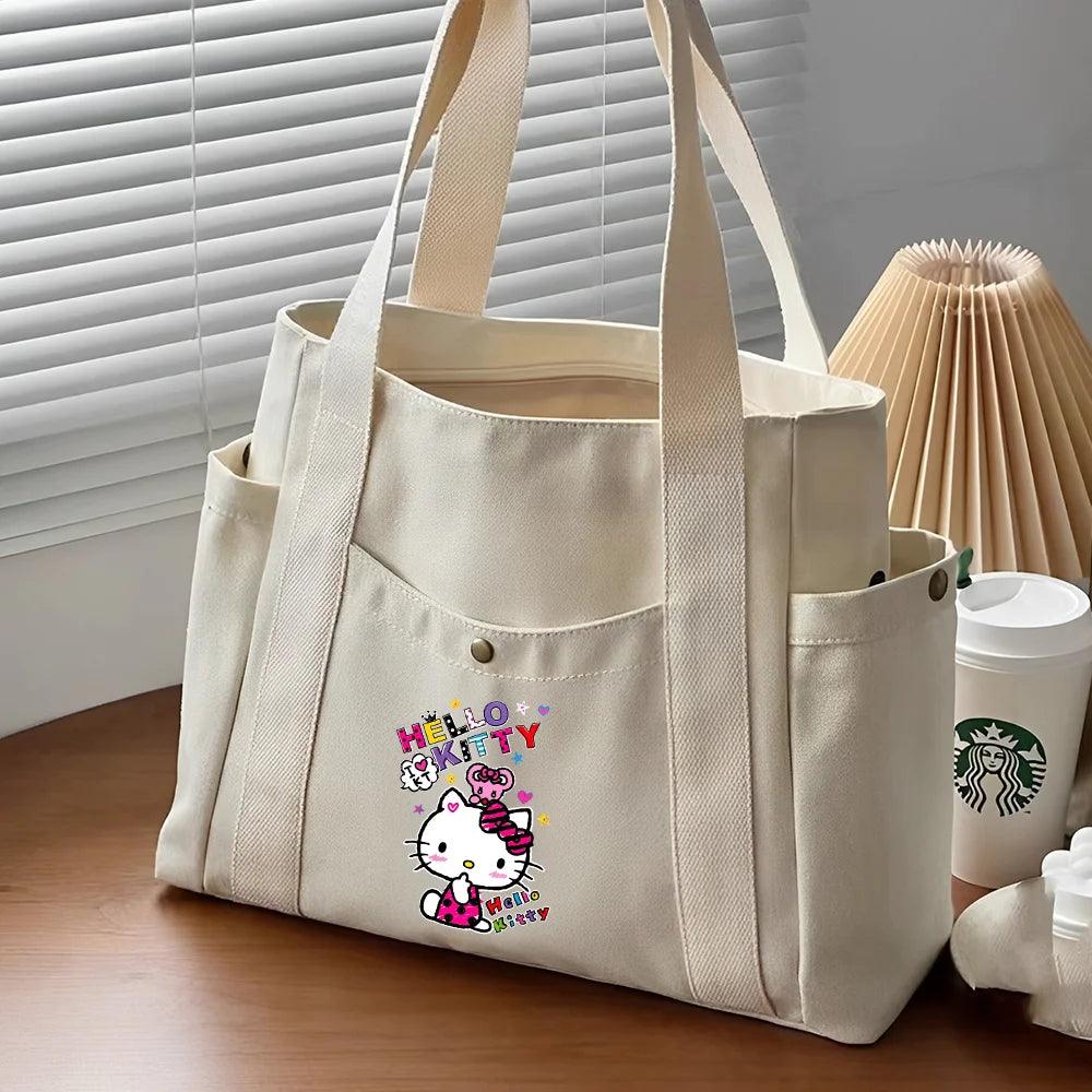Hello Kitty Large Capacity Canvas Tote Available in Black, Beige, or Mustard, With A Variety Of Style Options - Just The Fly Way