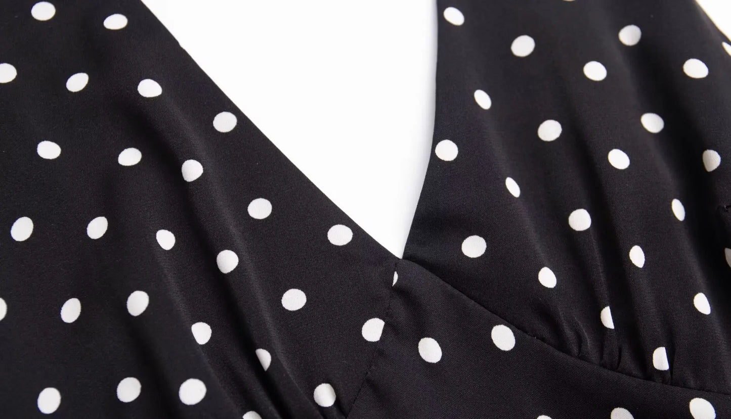Bold and Sassy Retro Polka Dot Halter Maxi Dress - Just The Fly Way
