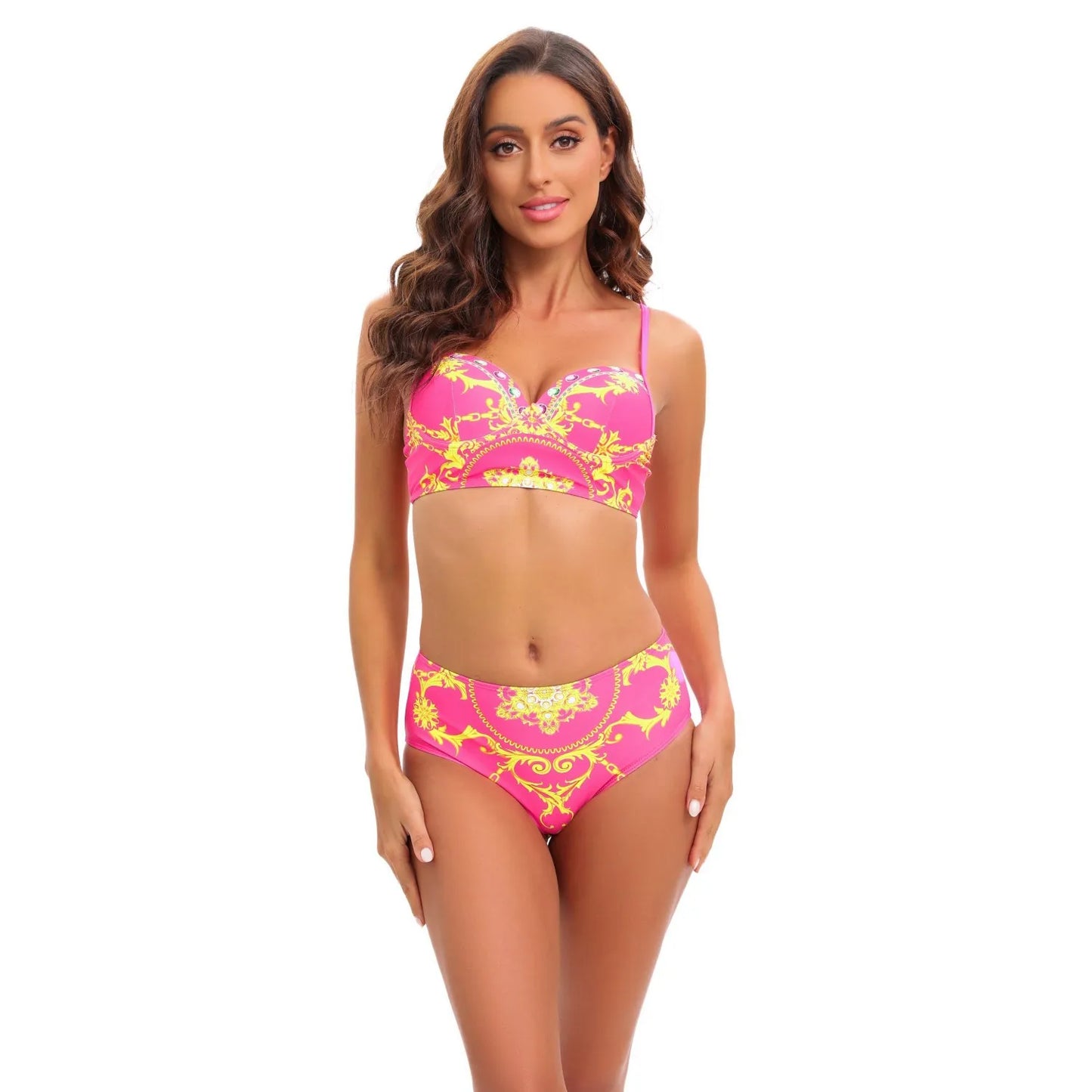 Three Piece Push Up Bikini Set, Black Gold Swimsuit with Skirt Cover Up - Just The Fly Way