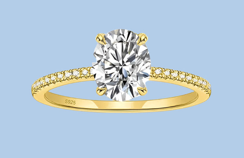 Oval Cut Moissanite Ring, 18k Gold over S925 Sterling Silver For Women - Just The Fly Way