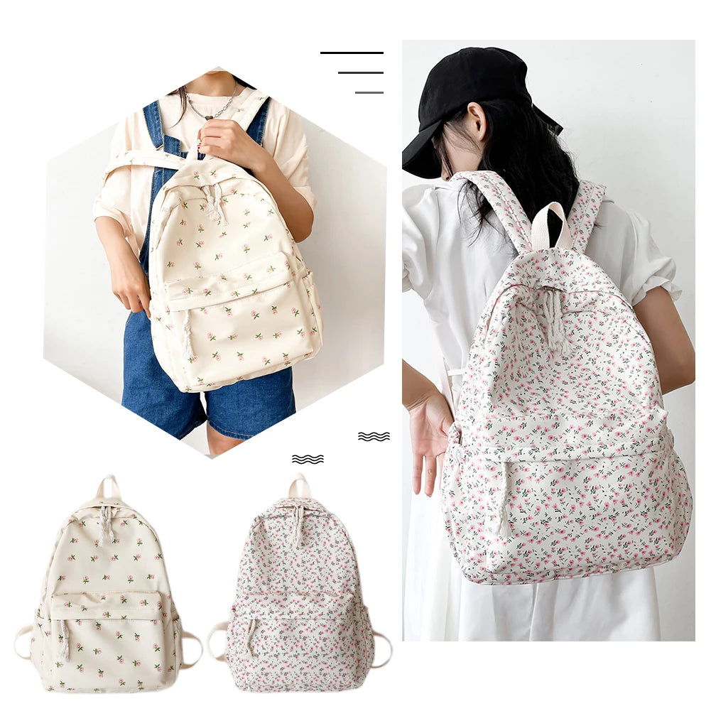Casual Floral Prints Women Backpack Girls Bookbags Large Capacity Students School Bags Travel Backpack Mochilas with Pendants - Just The Fly Way