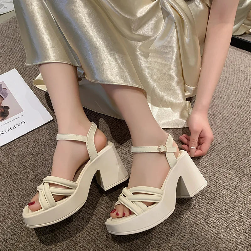 Fashionable, Bold and Beautiful DressWomen's Waterproof Wedge Platform Sandals Casual Fashionable Buckle Strap High Heel Square Toe Modern Sandals