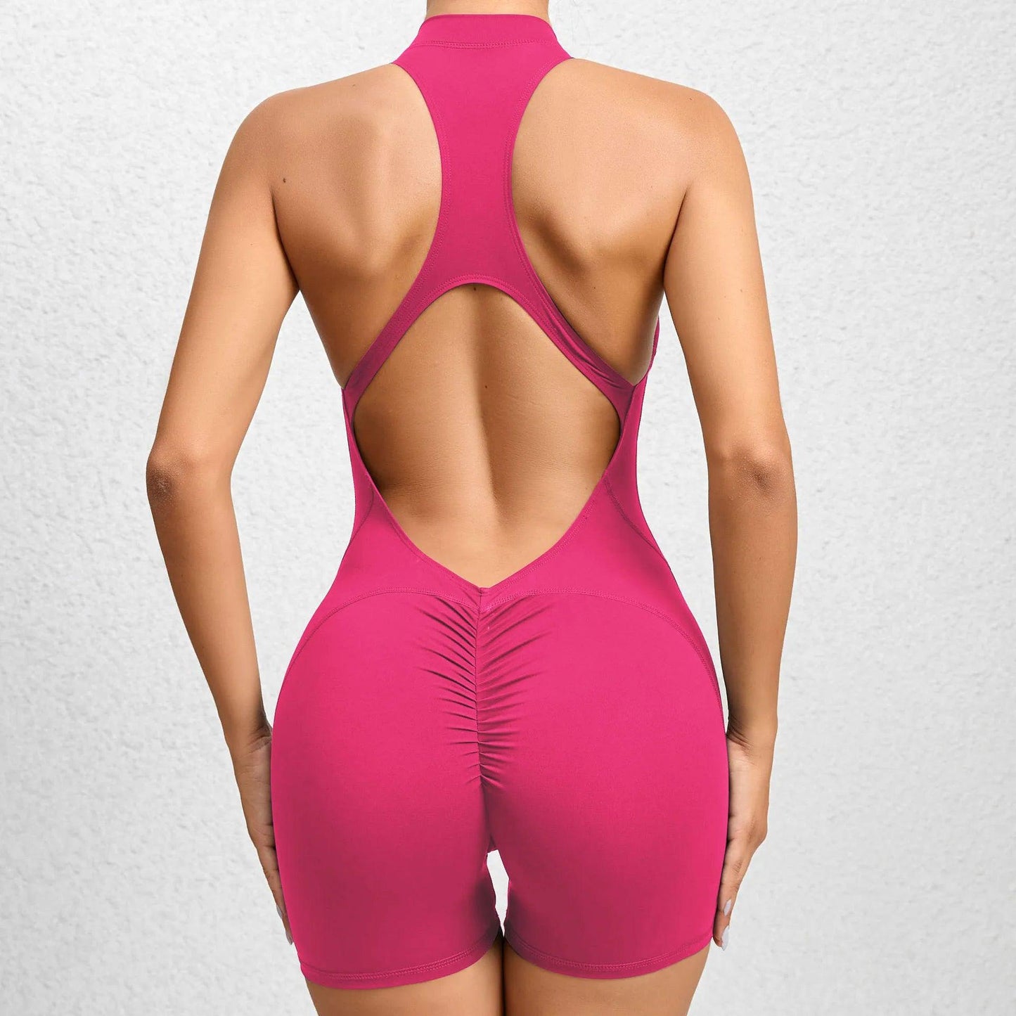Zip-Up Activewear Yoga Romper With Bottom Contouring Design - Just The Fly Way