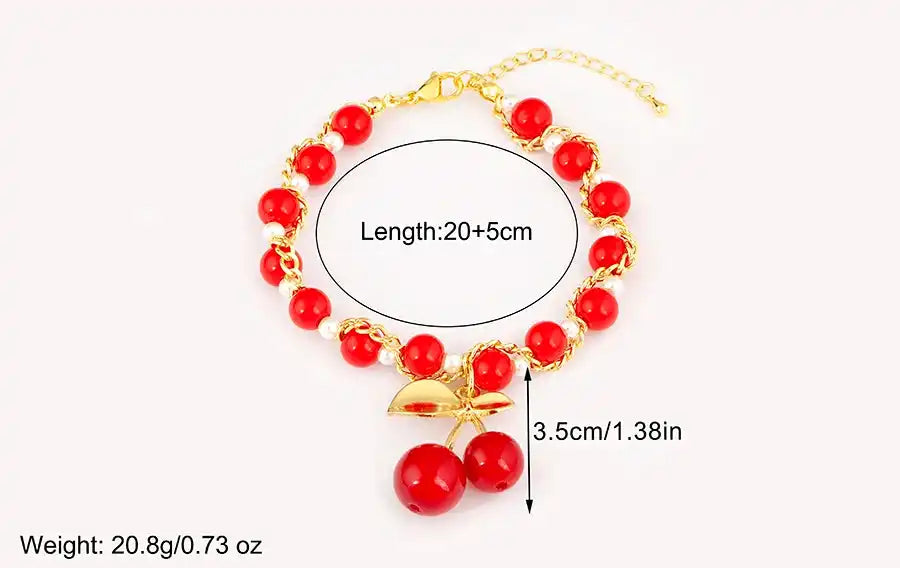 Cherry and Heart Red Beaded Chain Bracelet in 3 Fashion Styles – Trendy Jewelry - Just The Fly Way