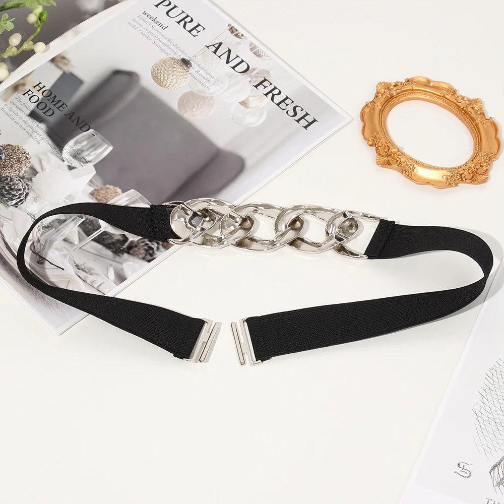 Fashion Elastic Belt, Gold or Silver Metal Buckle on Belt - Just The Fly Way
