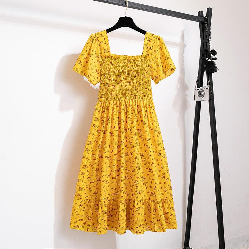 Easy Breezy Floral Printed Lightweight Versatile Chiffon Dress With Short Sleeves and Elastic Waist - Just The Fly Way