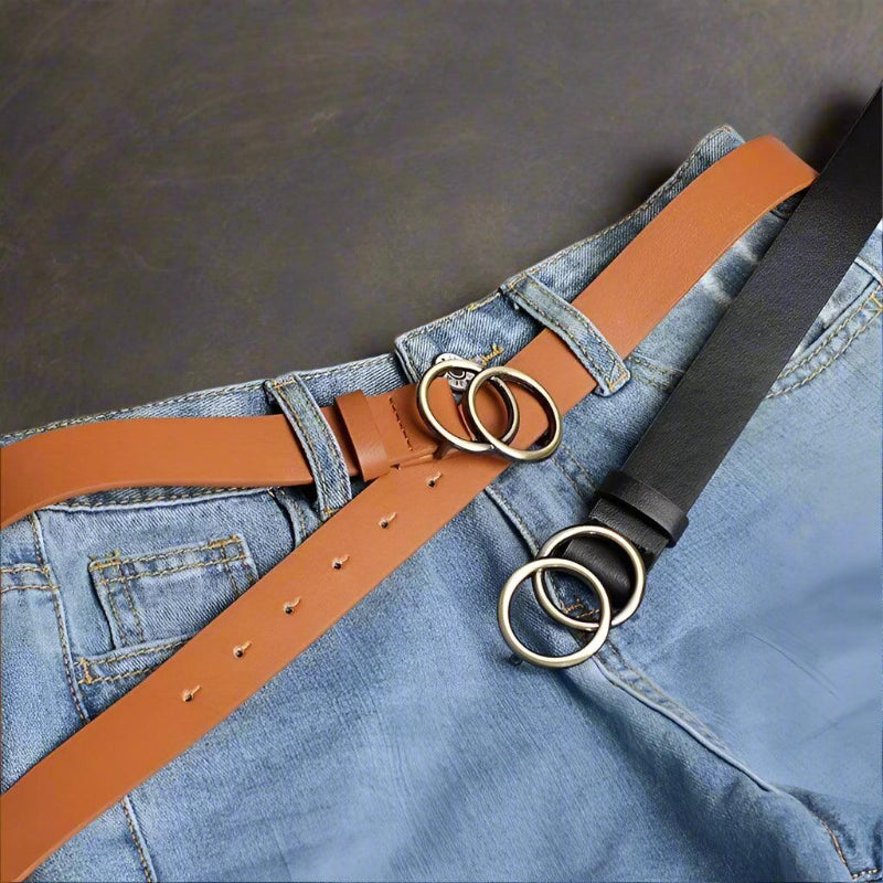 Fashion Belt with Silver or Gold Double Ring Buckle, PU - Just The Fly Way