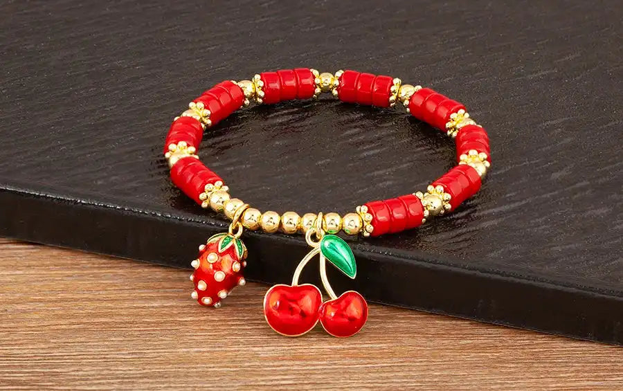 Cherry and Heart Red Beaded Chain Bracelet in 3 Fashion Styles – Trendy Jewelry - Just The Fly Way