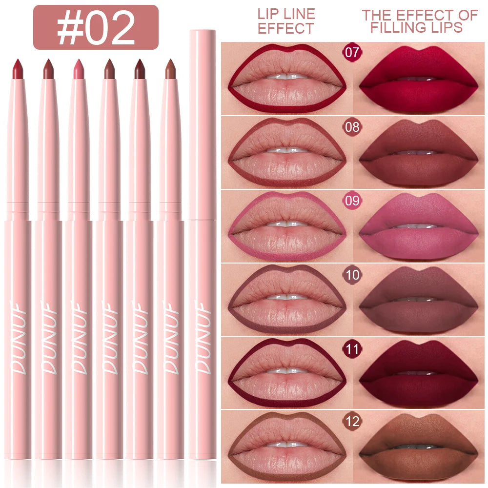 Fashionable, Bold and Beautiful Dress6pcs Lip Liner Pen Set Long-Lasting, Waterproof Sweatproof, Easy Coloring Non-fading Color Rendering Lip Gloss Set Beauty Makeup