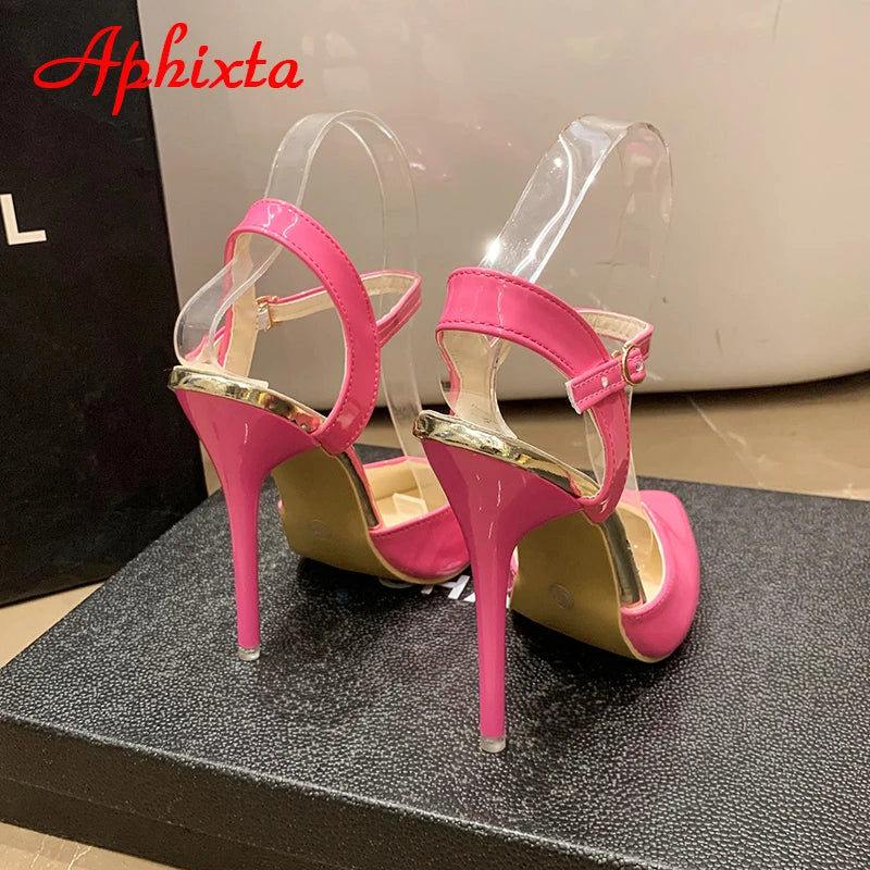 Fashionable, Bold and Beautiful DressWomen's Aphixta 12cm Super High Stiletto Heels Ankle Strap Sandals Pointed Toe Party Heels : Extended Sizes
