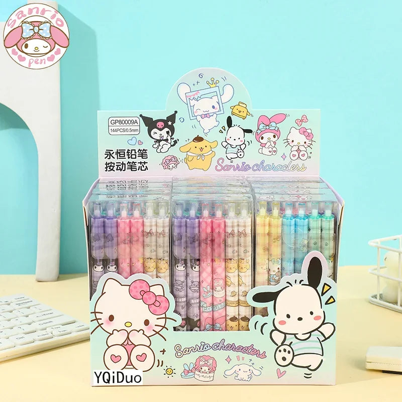 Sanrio 12pcs Mechanical Pencil Kawaii Hello Kitty Pochacco Melody Pencil-free Hb Primary School Stationery Office Supplies