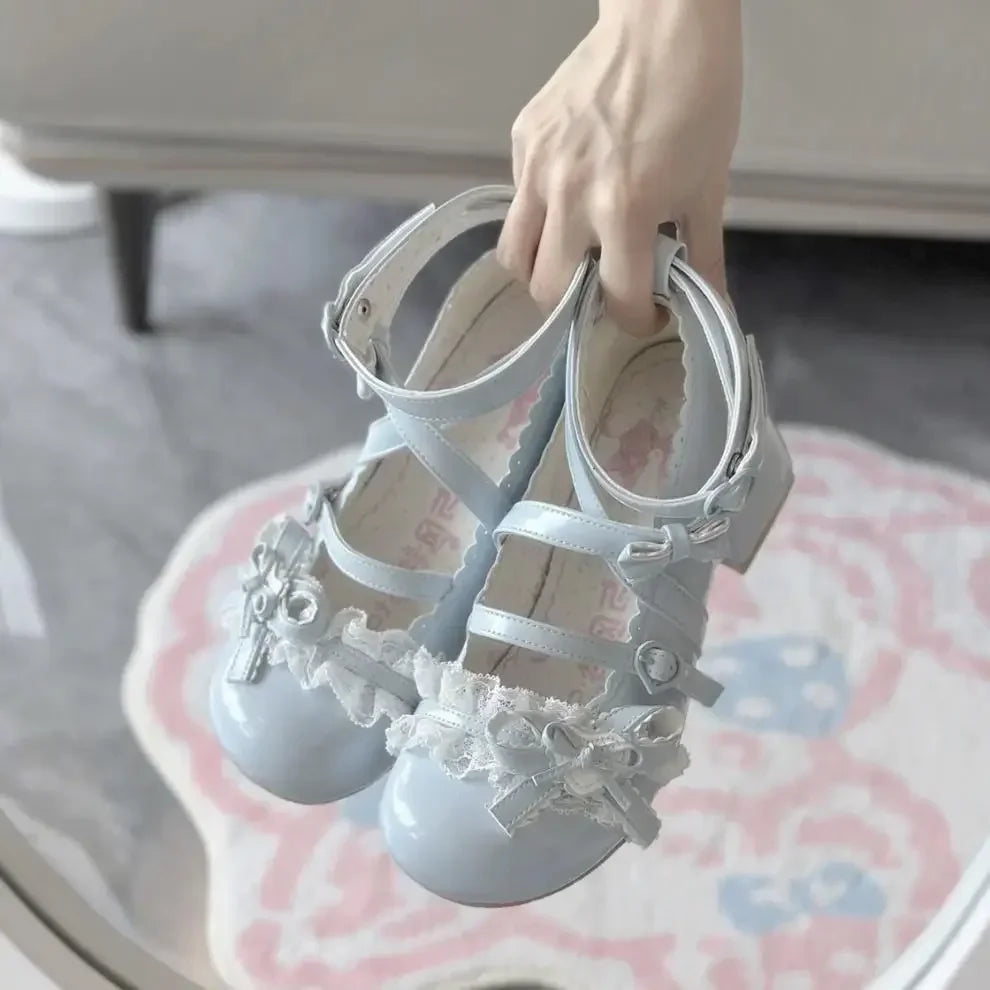 Fashionable, Bold and Beautiful DressLolita Red High Heels Cute pumps Shoes spring Autumn Lace Thick high heels Single Shoes Patent Leather Mary Jane Women's Shoes