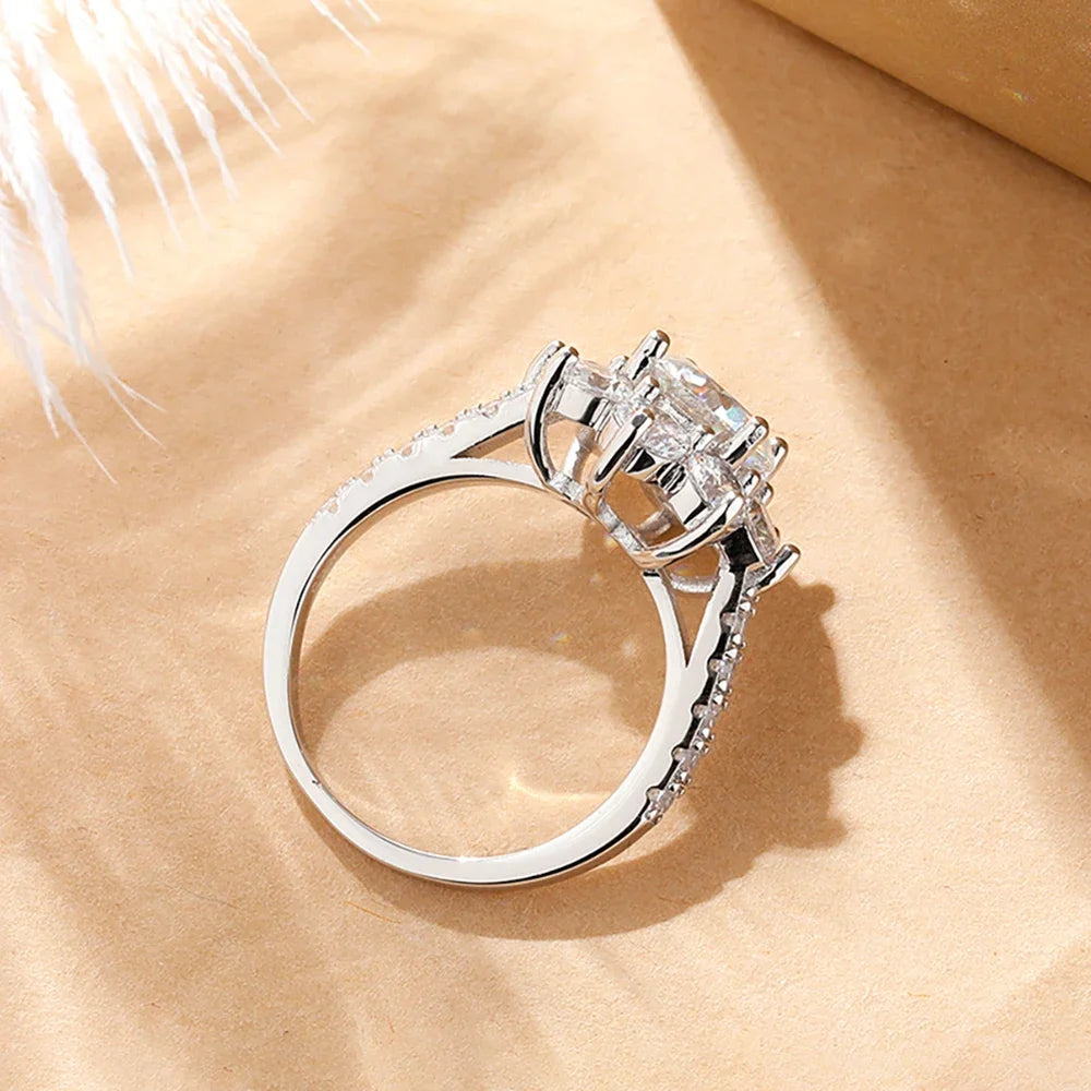 Shine Bright Moissanite Sunflower Rings for Women - S925 Silver & 18K Plated Wedding Jewelry with Certificate - Just The Fly Way