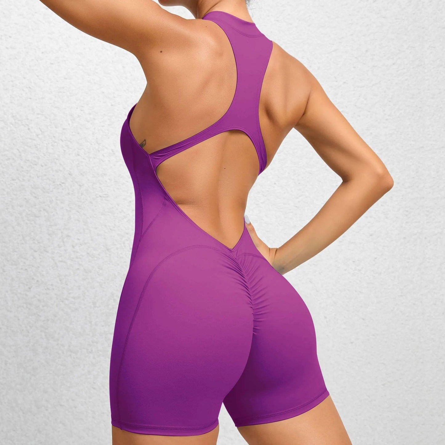 Zip-Up Activewear Yoga Romper With Bottom Contouring Design - Just The Fly Way