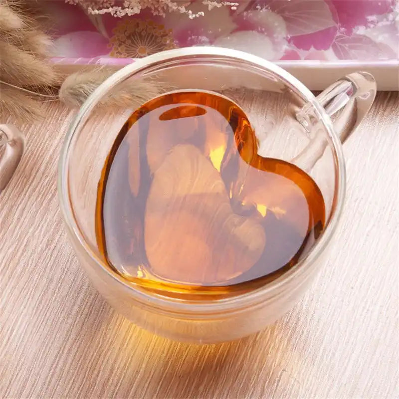 Heart Love Shaped Glass Mug Couple Cups Double Glass Cup Heat-Resisting Wine Glasses Tea Mugs Milk Espresso Coffee Cup Drinkware - Just The Fly Way