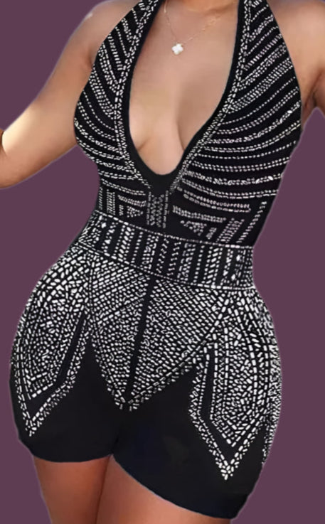 Shine Like A Star With This Elegant Deep-plunge Halter Romper - Just The Fly Way