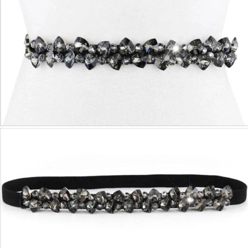 Accessories Fashion Crystal Belt, Elastic Black, with Gold, Black, or White Belt - Just The Fly Way
