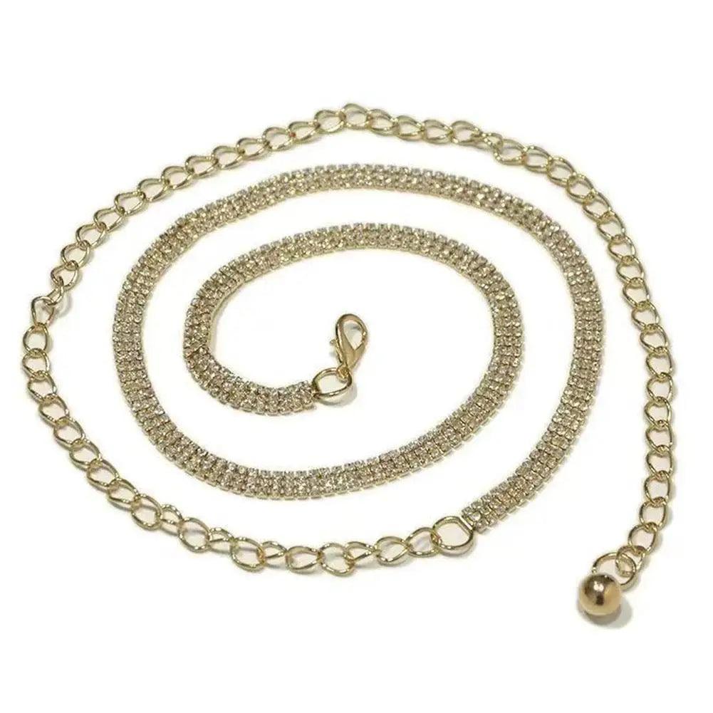 Rhinestone Chain Belt, Waist Chain Fashion Metal Belt, Silver or Gold Chain - Just The Fly Way