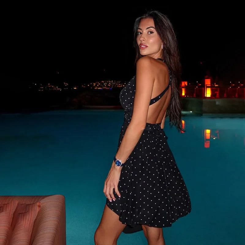 Tossy V-Neck Backless Fashion Mini Dress Female High Waist Sexy Sleeveless Patchwork Summer 2025 New Dress Women's Bodycon Dress - Just The Fly Way