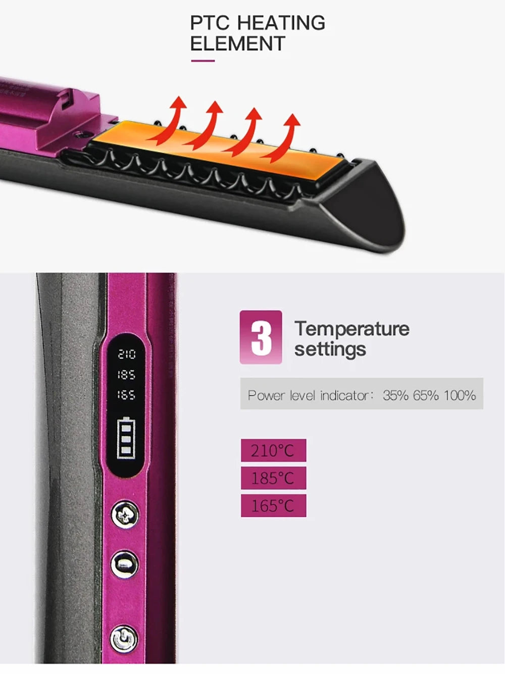 USB Rechargeable Wireless Hair Straightener Curling Iron Styling Tool Tourmaline Ceramic Dry & Wet Use Hair Styler - Just The Fly Way