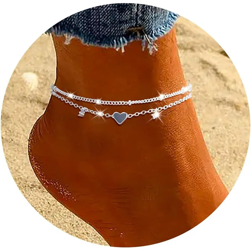 Trendy and Dainty 925 Sliver Plated CZ Waterproof Heart Charm Anklet - Just The Fly Way