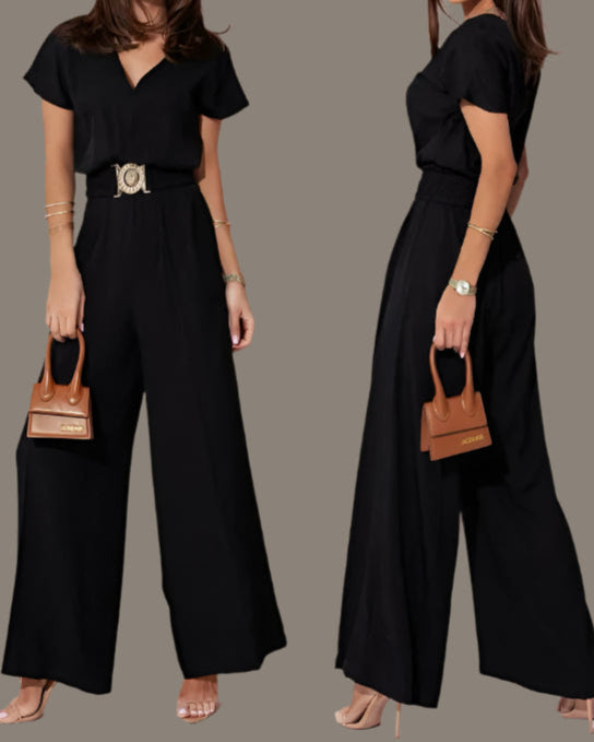 Lightweight Romper, V-Neck, Short Sleeves, and Belt - Just The Fly Way