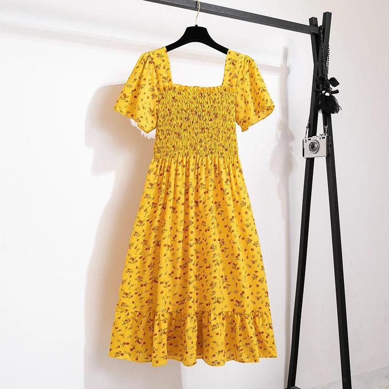 Easy Breezy Floral Printed Lightweight Versatile Chiffon Dress With Short Sleeves and Elastic Waist - Just The Fly Way