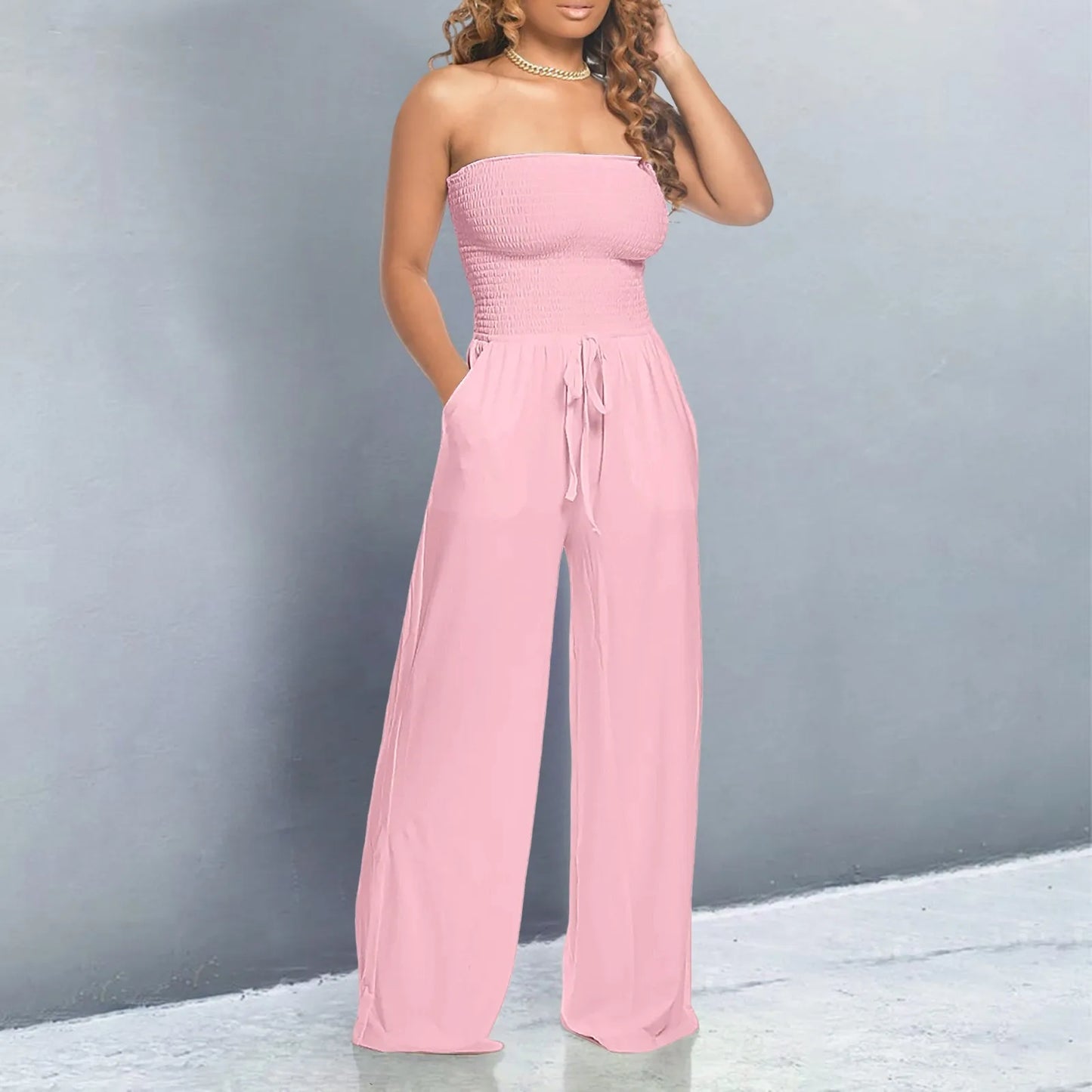 Elegant Soft Lace Jumpsuits Glitter Romper Women Solid Ruffle Lace Sleeveless Lace Up Jumpsuit Medium Length Straight Trousers - Just The Fly Way