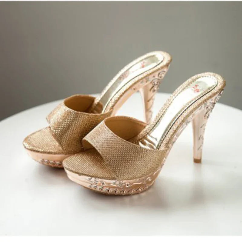 Fashionable, Bold and Beautiful DressSummer Women Sandals Rhinestone Women Shoes Sexy High Heels Shoe Ladies Sandalias Gold Silver Women Slippers Heeled Sandals Sexy
