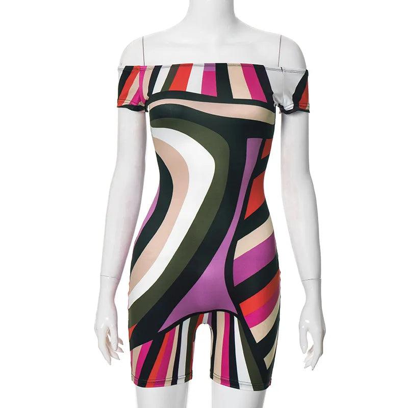 Multicolor Printed Off Shoulder Shorts Romper - Just The Fly Way