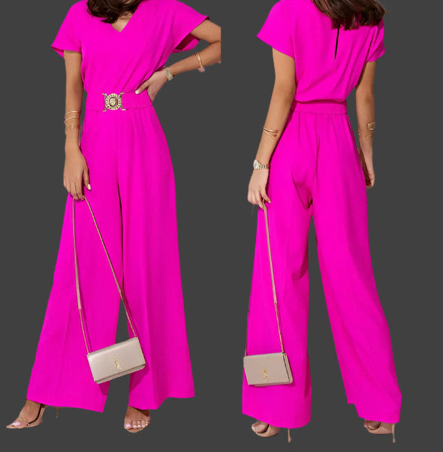 Lightweight Romper, V-Neck, Short Sleeves, and Belt - Just The Fly Way