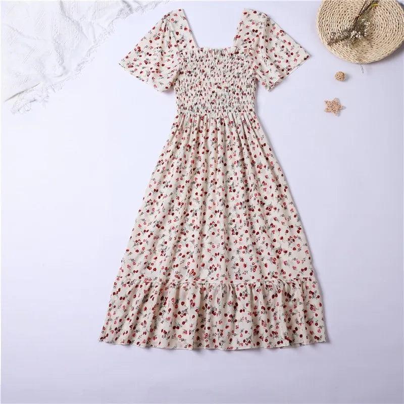 Easy Breezy Floral Printed Lightweight Versatile Chiffon Dress With Short Sleeves and Elastic Waist - Just The Fly Way