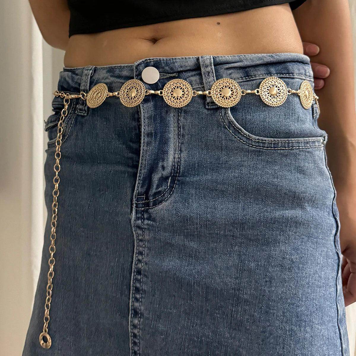 Boho Hollow Out Metal Round Chain Belt - Just The Fly Way