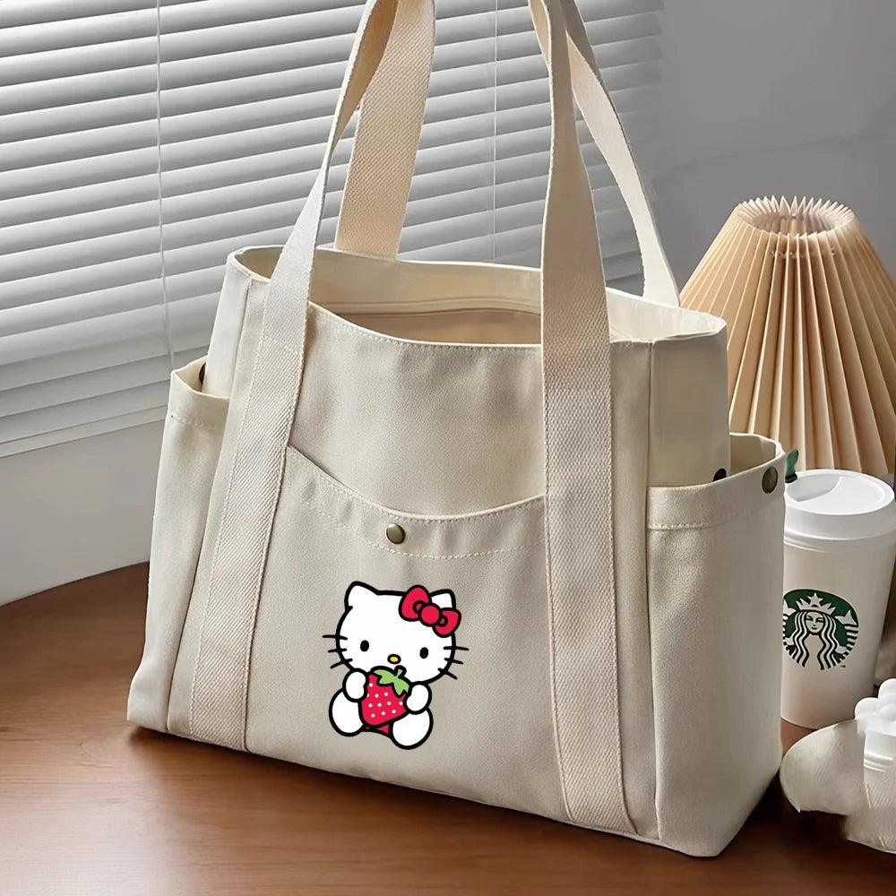 Hello Kitty Large Capacity Canvas Tote Available in Black, Beige, or Mustard, With A Variety Of Style Options - Just The Fly Way