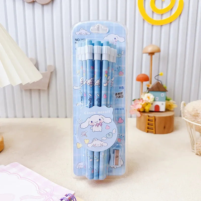 12pcs Sanrio Cute Pencils with Pencil Sharpener Featuring Kuromi, Cinnamoroll, and Melody – Perfect Return to School Anime Stationery Gift for Kids - Just The Fly Way